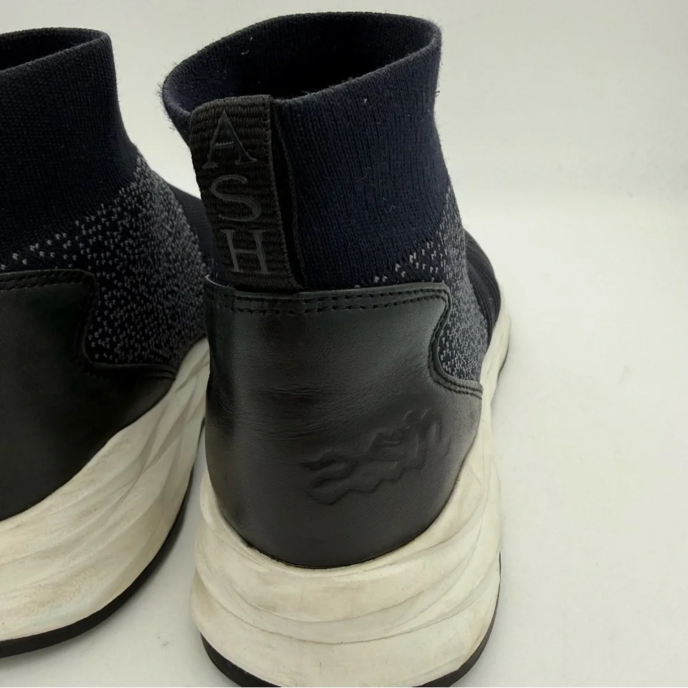 Ash - women’s Spot Trainers navy grey ribbed knit & leather slip on shoes 8 / 38